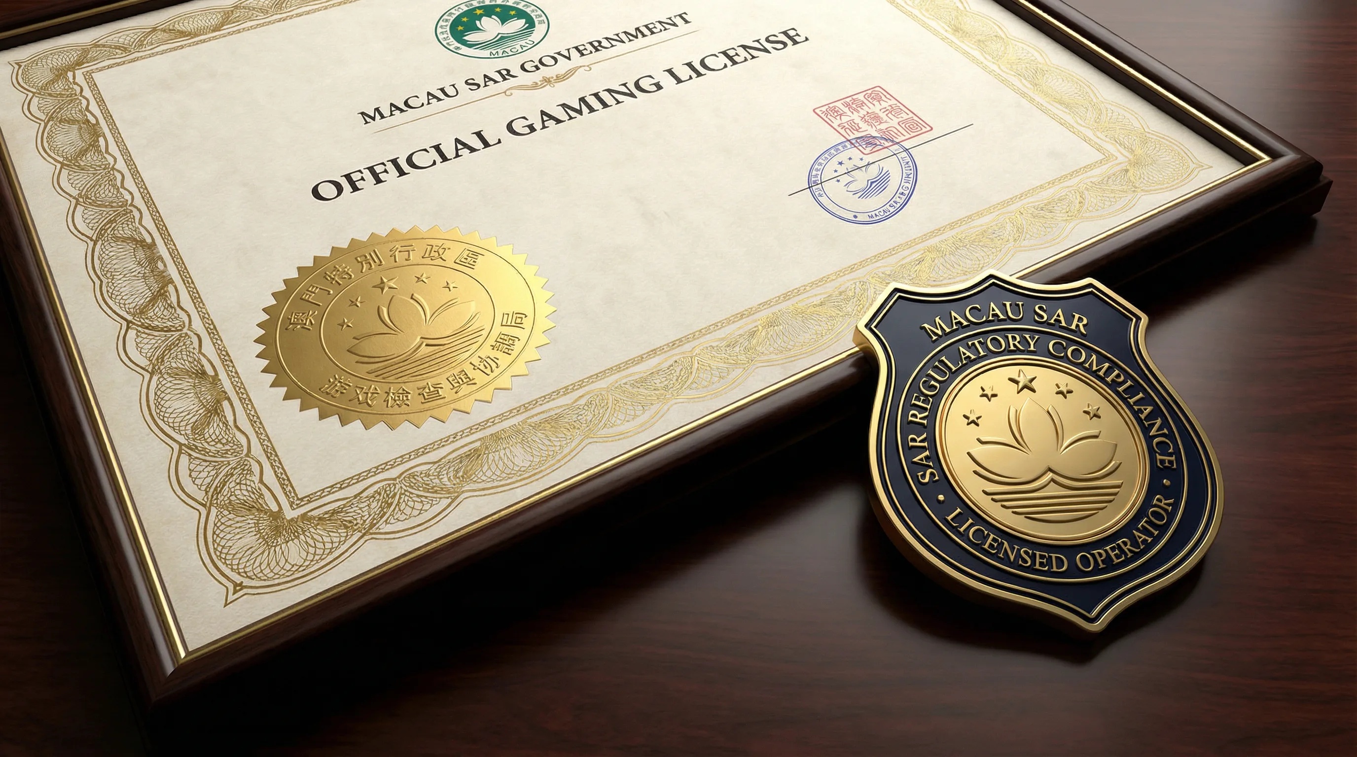澳门特别行政区博彩牌照证书及徽章